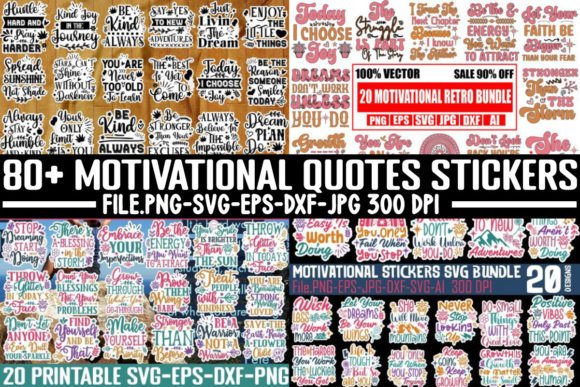 Motivational Quotes Stickers Bundle for Crafts and Graphics